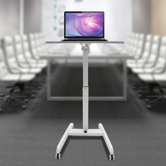 Lectern Portable with Wheels 20.5*23.6*44.2in Modern White Mobile Standing Desk, Standing Desk with Tilting Top