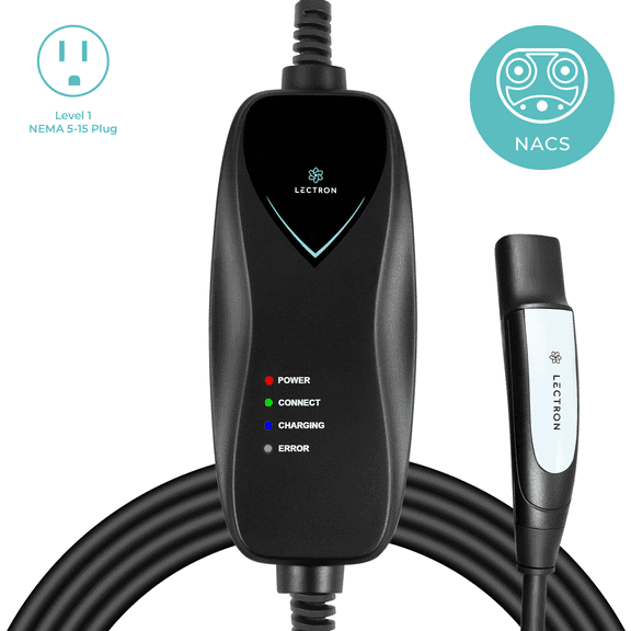 Lectron Level 1 Tesla Charger - 120V, 15 Amp, NEMA 5-15 Plug, 16 ft Extension Cord - Portable Electric Car Charger for Tesla - Compatible with All Tesla Models X/Y/3/S/Cybertruck