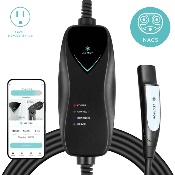 Lectron Level 1 Tesla Charger (WiFi Version) - 120V, 15 Amp, NEMA 5-15 Plug, 16 ft Cord - Portable Electric Car Charger for Tesla - Compatible with All Tesla Models S/3/X/Y/Cybertruck & NACS Evs