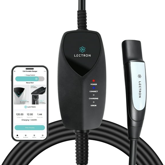 Lectron Level 1 Tesla EV Charger (WiFi) with App Control - 120V, 12 Amp, & 16 ft Cord - Portable Charger for Tesla EVs with NEMA 5-15 Plug - Compatible with all Tesla Model S, 3, X, Y & Cybertruck