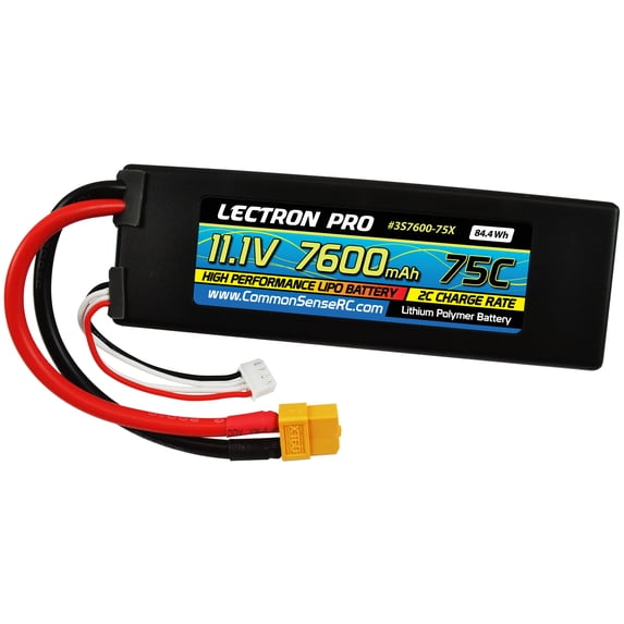 Common Sense RC Lectron Pro 11.1V 7600mAh 75C Lipo Battery with XT60 Connector + CSRC adapter for XT60