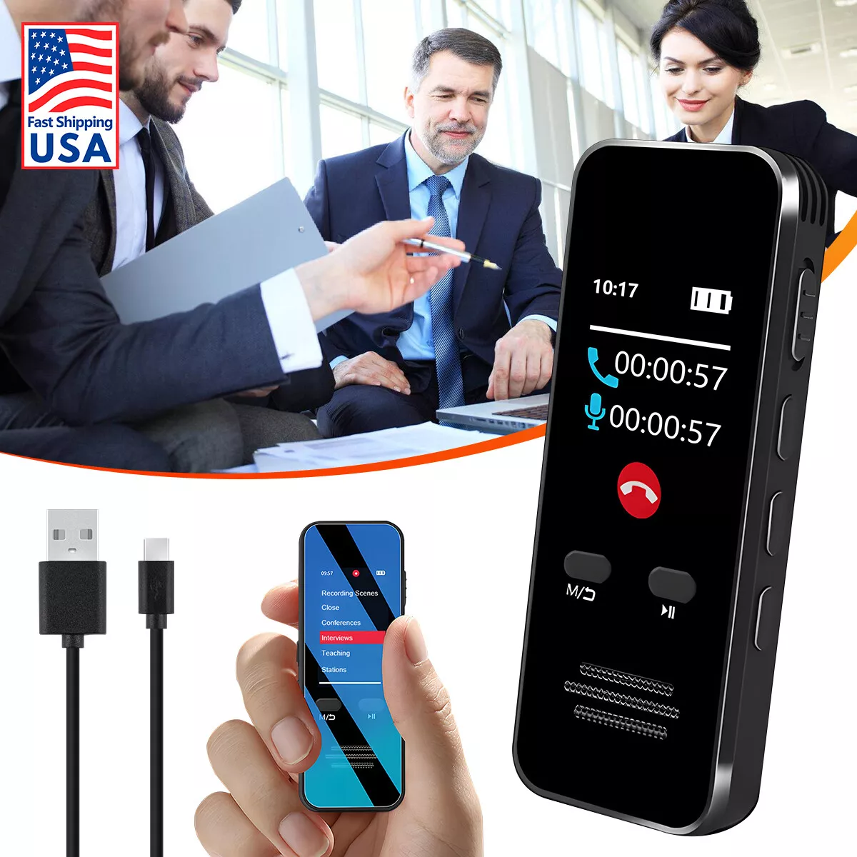 Lecture Digital Voice Recorder Dictaphone Audio MP3 Sound Mini Spy Recorder Mic