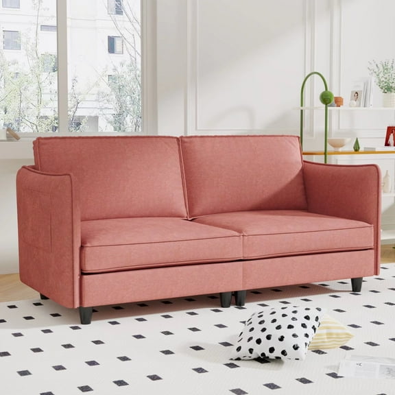 Lecut 2 Seater Loveseat Sofa, 74.27” Mid Century Modern Sofa Couch for Small Spaces, Living Room, Apartment, Office, Comfy Linen Fabric Red