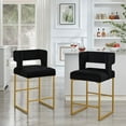 thumbnail image 1 of Lecut 26" H Counter Height Bar Stools Set of 2, Modern Velvet Bar Stools with Square Open Backrest and Gold Metal Frame, Kitchen Counter Stools for Island, Home Bar, Pub,Black+Gold, 1 of 8
