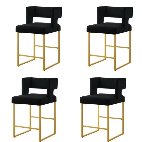 Lecut 26" H Counter Height Bar Stools Set of 4, Modern Velvet Bar Stools with Square Open Backrest and Gold Metal Frame, Kitchen Counter Stools for Island, Home Bar, Pub,Black Gold