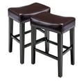 thumbnail image 1 of Lecut 26 Inch Wood Saddle Seat Barstool Set of 2 PU Leather Kitchen Counter Stools Nailhead Wood Pub-Height Saddle Stool Brown, 1 of 8