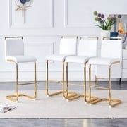 Lecut 30" Counter Height Bar Stools Set of 4, Modern Upholstered PU Leather Bar Stools with Back and Gold Chrome Plated Metal Frame, Armless Bar Chairs for Kitchen Island White+Gold