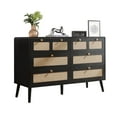 thumbnail image 1 of Lecut 6 Drawer Wide Natural Rattan Dresser for Bedroom Large Capacity Chest of Drawers for Closet Wood Storage Clothes Organizer with Legs Modern Nursery Dresser for Living Room Hallway Office Black, 1 of 9