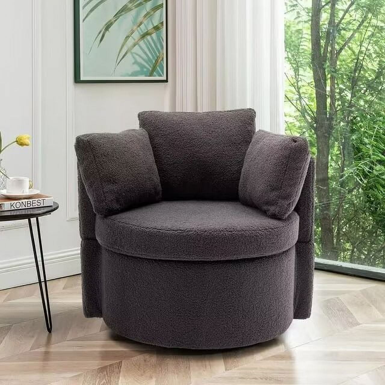 Lecut Accent Chair Swivel Accent Chair Sherpa Fabric Oversized Barrel Accent Chair with Cushion Modern Accent Chair for Living Room Bedroom Circle Chair with Storage Dark Grey Walmart