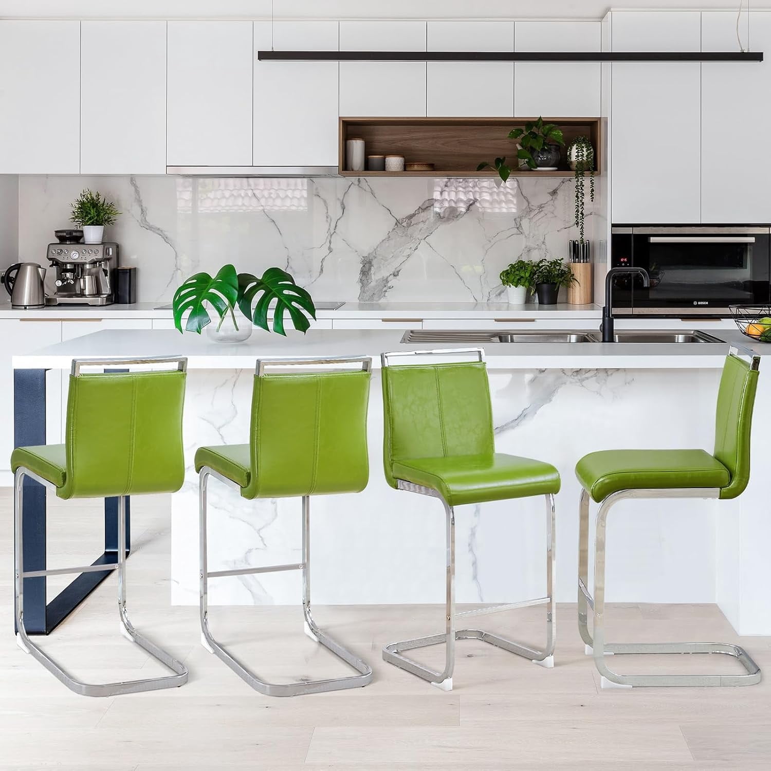 Lecut Bar Stools Set of 4, 25" Counter Height Bar Stools with Back and Footrest, Modern Leather Counter Stools, Armless Dining Bar Chairs for kitchen island, Pub, Bar