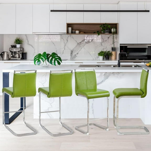 Lecut Bar Stools Set of 4, 25" Counter Height Bar Stools with Back and Footrest, Modern Leather Counter Stools, Armless Dining Bar Chairs for kitchen island, Pub, Bar