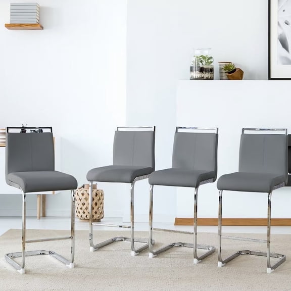Lecut Bar Stools Set of 4,Counter Height Bar Stools with Back and Footrest,Modern Leather Counter Stools,Armless Dining Chairs for kitchen Island,Pub,Bar,Dark Grey