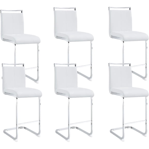 Lecut Bar Stools Set of 6, 25" Counter Height Bar Stools with Back and Footrest, Modern Leather Counter Stools, Armless Dining Chairs for kitchen island, White