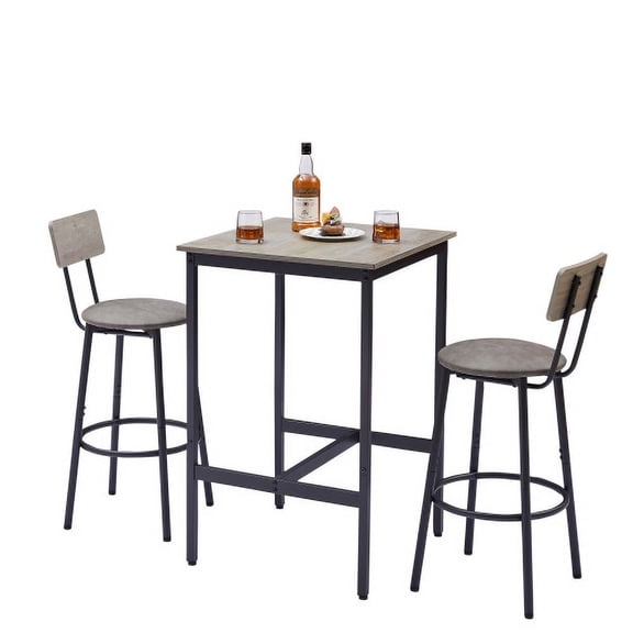 Lecut Bar Table and Chairs Set for 2, 3 Pieces Bar Table Set, 2 PU Leather Bar Stools with Wood Bar Table, Counter Height Bar Table Set for Small Space
