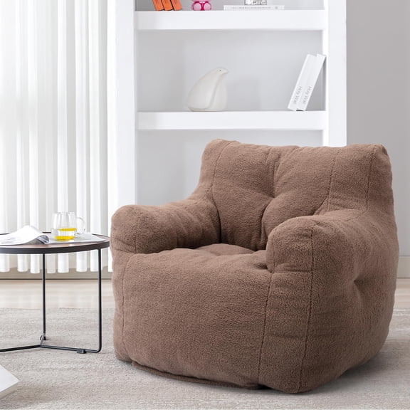 Lecut Bean Bag Chair Large Bean Bag Chair for Adults with Armrest Comfy Bean Bag Sofa with Foam Filling Fluffy Lazy Chair Soft Teddy Fabric Tufted Bean Bag for Dorm Bedroom Gaming Coffee