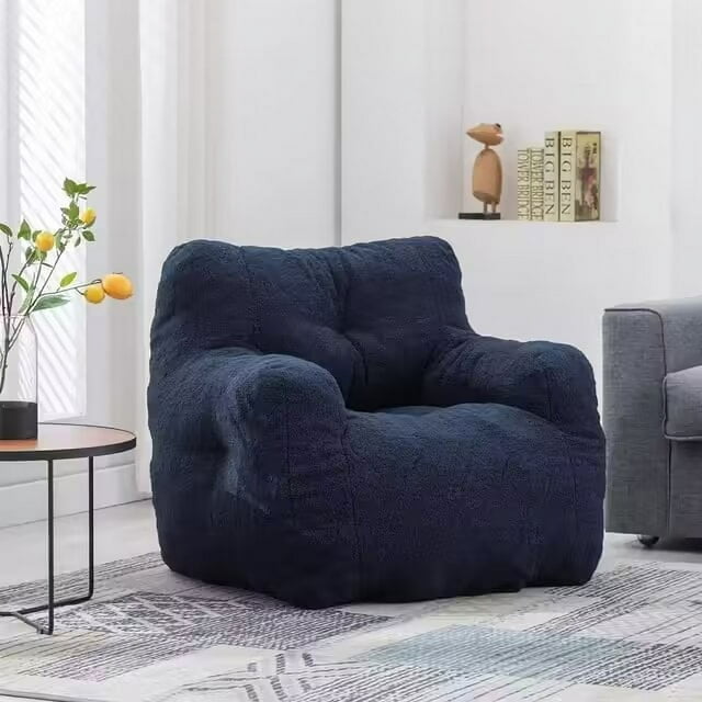 Lecut Bean Bag Chair Large Bean Bag Chair for Adults with Armrest Comfy Bean Bag Sofa with Foam Filling Fluffy Lazy Chair Soft Teddy Fabric Tufted Bean Bag for Dorm Bedroom Gaming Dark Blue