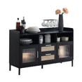 thumbnail image 1 of Lecut Buffet Sideboard Cabinet with Clear Acrylic Door Kitchen Storage Cabinets with Natural Rattan Drawer Modern Coffee Bar Cabinet with Led Lights for Kitchen Dining Room Living Room Hallway Black, 1 of 8