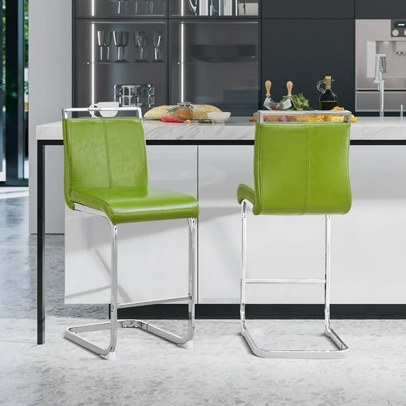 Lecut Counter Height Bar Stools Set of 2, 25" Modern Leather Upholstered Bar Stools with Back and Metal Frame, Kitchen Island Bar Stools for Dining Room, Pub, Bar