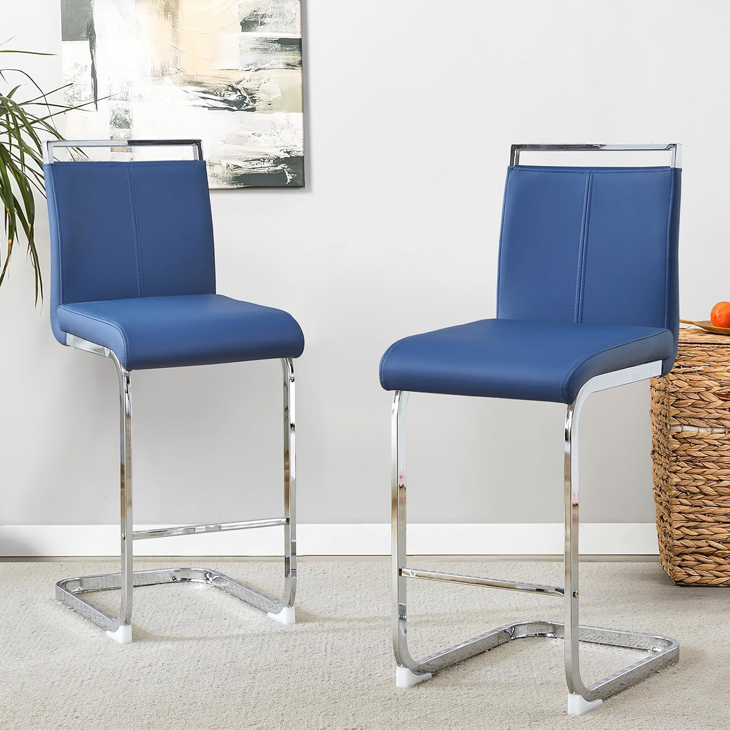Lecut Counter Height Bar Stools Set of 2, 25" Modern Leather Upholstered Bar Stools with Back and Metal Frame, Kitchen Island Bar Stools for Dining Room, Pub, Bar