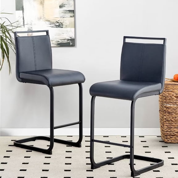 Lecut Counter Height Bar Stools Set of 2, 25" Modern Leather Upholstered Bar Stools with Back and Metal Frame, Kitchen Island Bar Stools for Dining Room, Pub, Bar