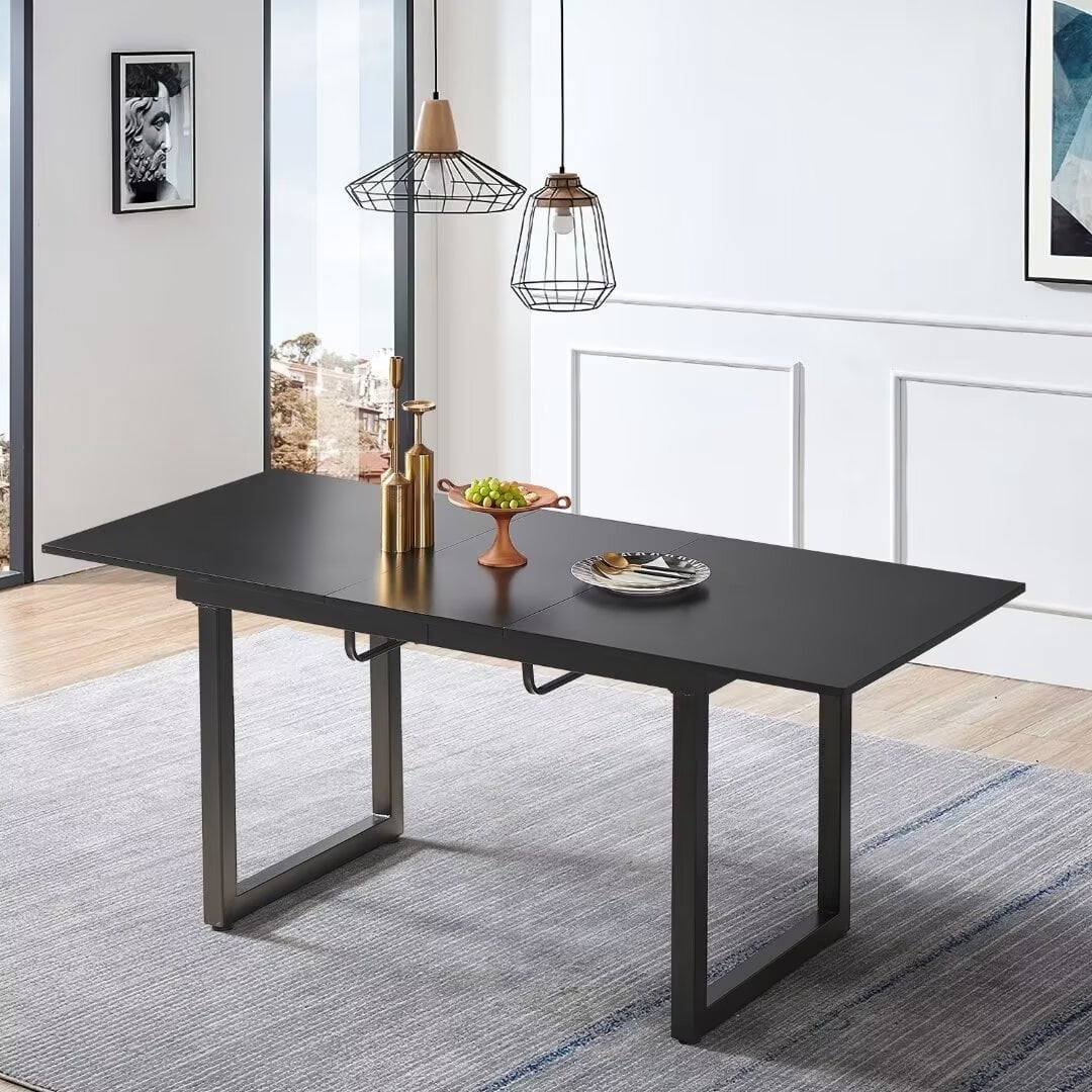 Lecut Extendable Dining Table for 4-8 Person, Extendable from 55" to 71", Modern Rectangle Dining Table with MDF Tabletop and Metal Frame, Expanding Kitchen Table for Home, Office,Black