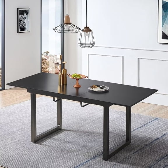 Lecut Extendable Dining Table for 4-8 Person, Extendable from 55" to 71", Modern Rectangle Dining Table with MDF Tabletop and Metal Frame, Expanding Kitchen Table for Home, Office,Black