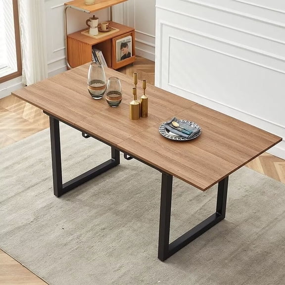 Lecut Extendable Dining Table for 4-8 Person, Extendable from 55" to 71", Modern Rectangle Dining Table with MDF Tabletop and Metal Frame, Expanding Kitchen Table for Home, Office,Brown