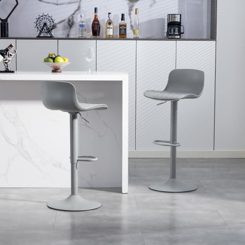 Lecut Gray Swivel Bar Stools Set of 2, Adjustable PU Leather Counter Height Barstools, Upholstered Kitchen Island Stools with Footrest, Modern Bar Chairs with Back