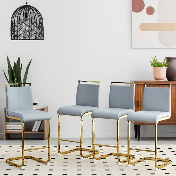 Lecut Bar Stools Set of 4, 25" Counter Height Bar Stools with Back and Footrest, Modern Leather Counter Stools, Armless Bar Chairs for kitchen island, Pub, Bar