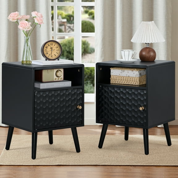 Nightstands for Bedroom Set of 2, Farmhouse Wood Bedside Tables with Drawers, Side Table for Living Room, Entryway