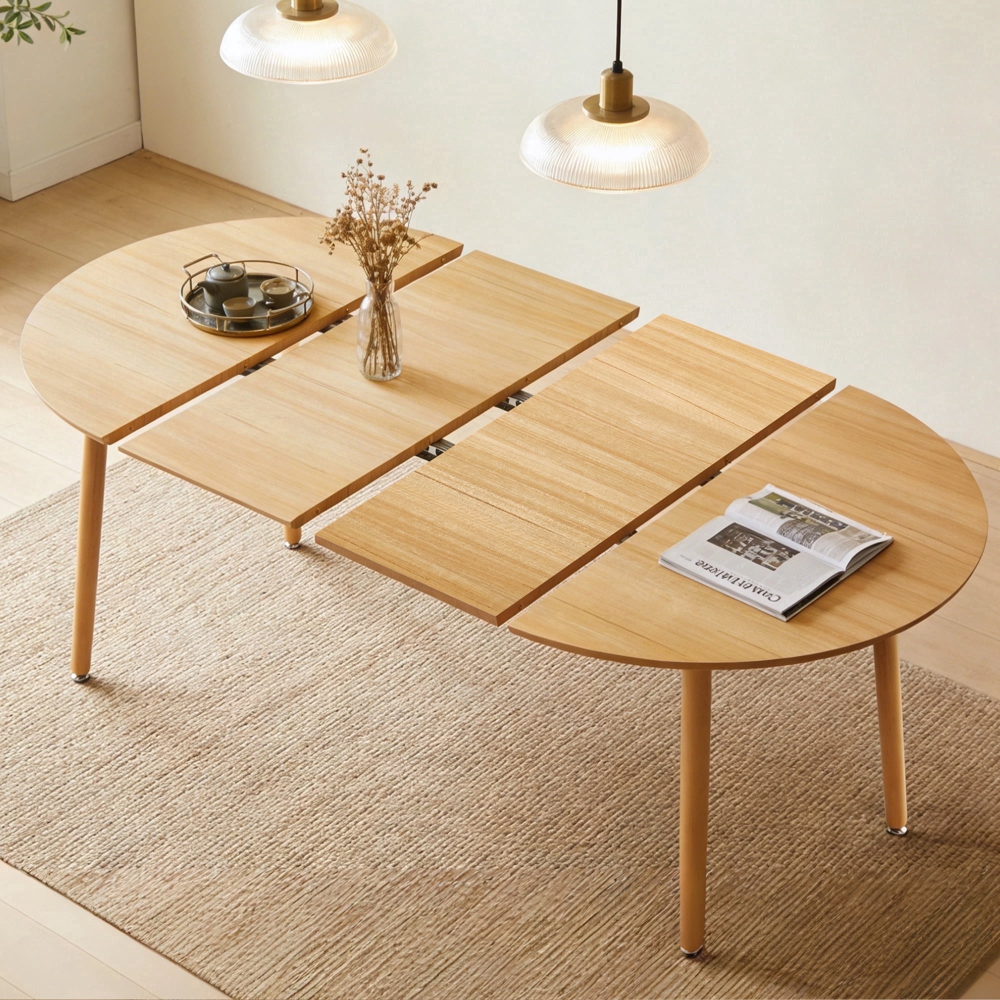 Lecut Expandable Dining Table, 39.3" Round Table to 70.8" Oval Dining Table, Wooden Farmhouse Kitchen Table with MDF Top, 4-8 Person Oak Dining Table for Home, Office