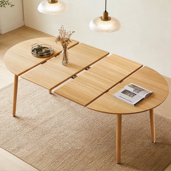 Lecut Expandable Dining Table, 39.3" Round Table to 70.8" Oval Dining Table, Wooden Farmhouse Kitchen Table with MDF Top, 4-8 Person Oak Dining Table for Home, Office