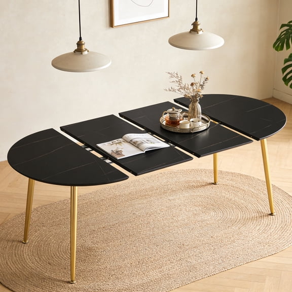 Lecut Oval Extendable Dining Room Table for 4-8 People, Extendable from 39.4" to 70.8", Modern Wooden Dining Table with MDF Tabletop and Metal Frame, Oval Kitchen Table for Home, Office