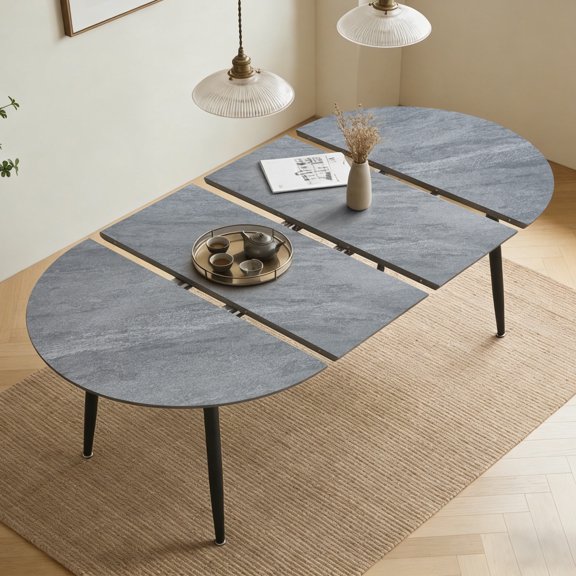 Lecut Oval Extendable Dining Room Table for 4-8 People, Extendable from 40" to 55" to 71", Modern Wooden Dining Table with MDF Tabletop and Metal Frame, Oval Kitchen Table for Home, Office,Oval Grey