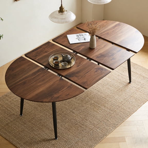 Lecut Expandable Dining Table, 39.3" Round Table to 70.8" Oval Dining Table, Wooden Farmhouse Kitchen Table with MDF Top, 4-8 Person Dining Table for Home, Office