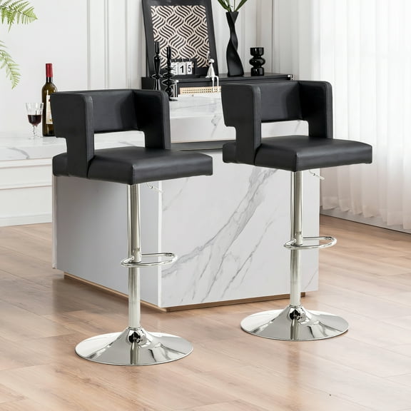 Lecut Swivel Bar Stools Set of 2, Faux Leather Counter Height Bar Chairs, Upholstered Adjustable Barstools with Back & Footrest for Home and Kitchen Island