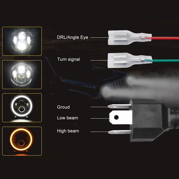 Led 1Pcs 7 Inch Car Motorcycle LED Headlight With DRL/Turn /Low Beam/High Beam 7'' Round Headlight 6000K 140W IP67 Waterproof