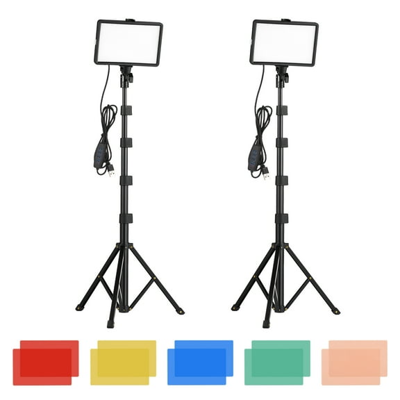 Led 2 Pack USB LED Video Lights Kit Bi-Color Temperature Fill Lights 10-Level Brightness With Light Stands Color Filters For Video Conference Lighting Live Streaming Video