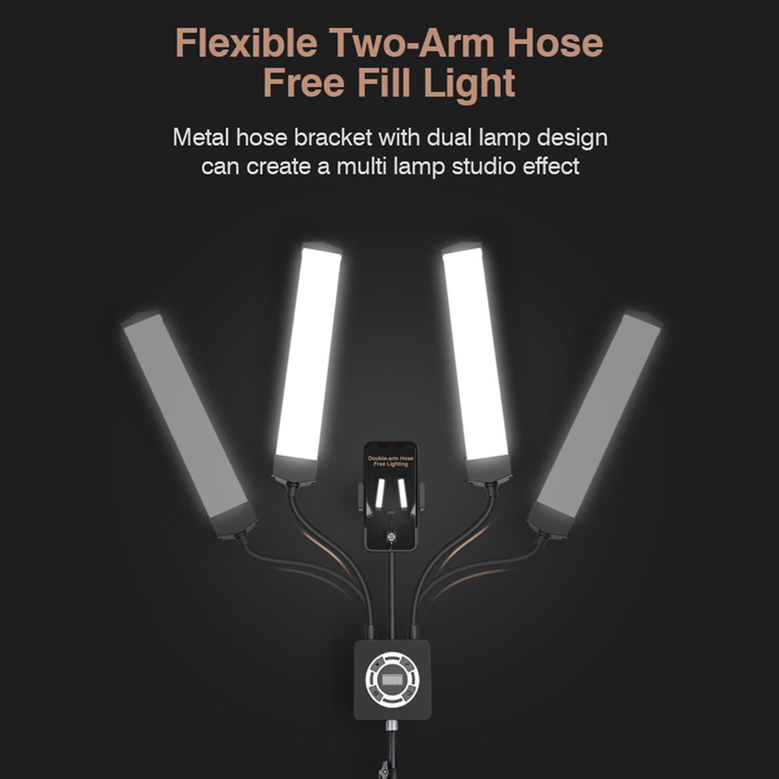 Led 40W Dual Arm Fill Light Multi Angle Rotatable Hose Tube Design 196pcs Beads 3200K To 5600K Color Temperature Stepless Adjustable Video Light With Phone Clip Tripod Stand Remote