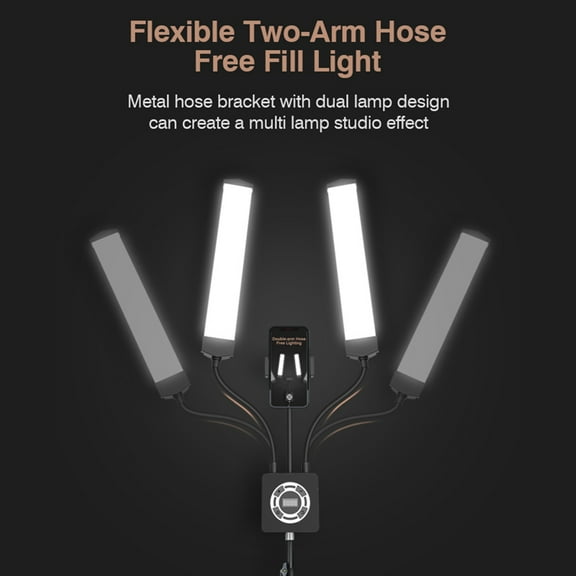 Led 40W Dual Arm Fill Light Multi Angle Rotatable Hose Tube Design 196pcs Beads 3200K To 5600K Color Temperature Stepless Adjustable Video Light With Phone Clip Tripod Stand Remote