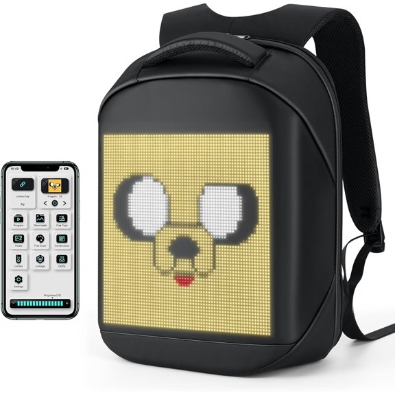 Led Backpack with Programmable Screen,Laptop Backpack with APP Control,17 inch  Led Bookbag,Travel,  Bag,Scooter Backpack,Black(Power  Not Included)