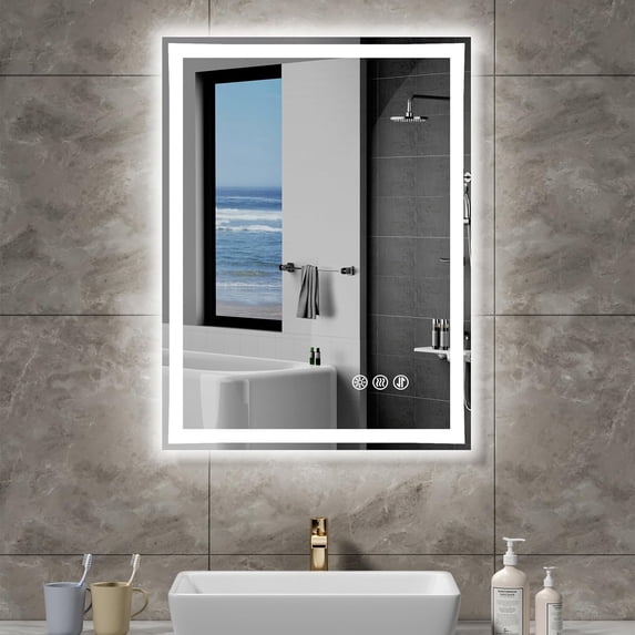 Led Bathroom Mirror,24x32 Inch Anti-Fog Dimmable Smart Mirror,Front and Back lit Led Bathroom Mirror Waterproof with Memory Function/Touch Button/Housewarming Gift