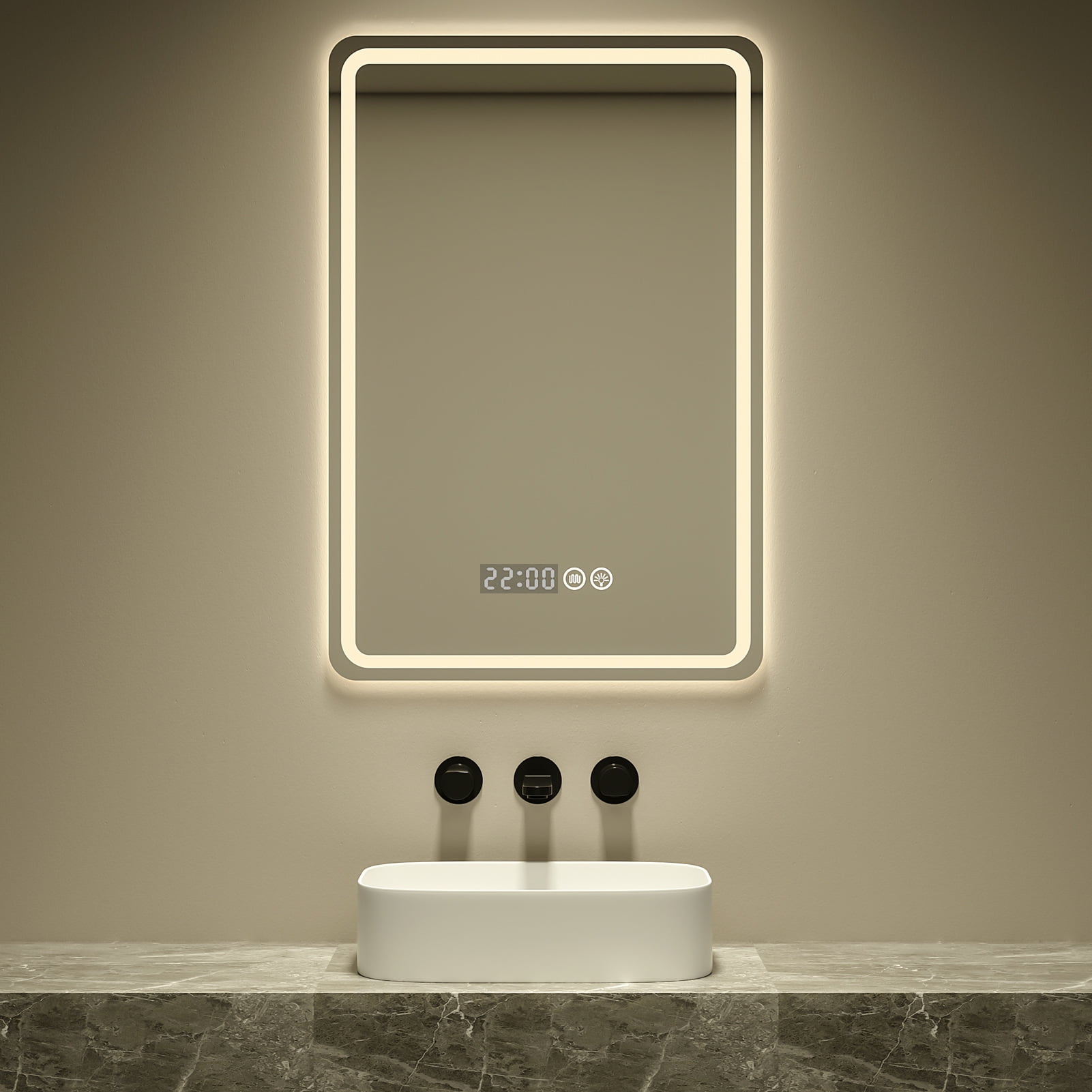 Rectangular LED Bathroom Mirror with Anti-Fog and Display