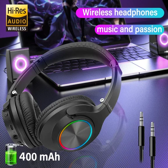 Led Bluetooth Headphones Over Ear, Foldable Wireless Headphones With 3 Eq Modes