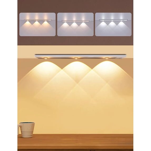 Led Under Cabinet Light, Under Counter Closet Lighting with Motion Sensor, USB Rechargeable Battery Operated Hill Corrugated Light for Kitchen (3 beads/15.74in)