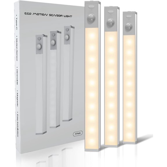 Led Under Cabinet Lights , 7'' Rechargeable Motion Sensor Light Indoor, Dimmable Closet Lights for Cabinets, Bookshelf, Stair, Hallway Warm White 3 count