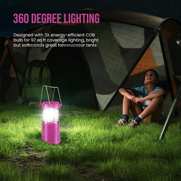 Led Camping Lantern  4 Pack Flashlight For Power Outages Portable Collapsible Hanging Light Home Outdoor Emergency Lamp Kit Gear Hurricane Pink