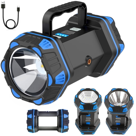 Led Camping Lantern Rechargeable, Camping Flashlight 1500LM, 8 Light Modes, Camping Lights 4800 Capacity, Portable Bright Flash Light for Emergencies, Power Outages, Hurricane, Hiking (Blue 1PACK).