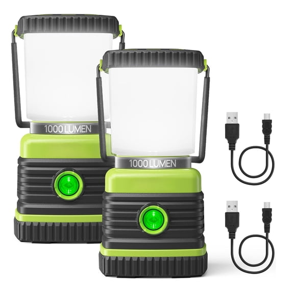 Led Camping Lantern Rechargeable Lights 1000lm 4 Light Modes 4400mah Power Ipx4 Waterproof Dimmable Tent For Emergency Outages Usb C Cable Included 2 Pack