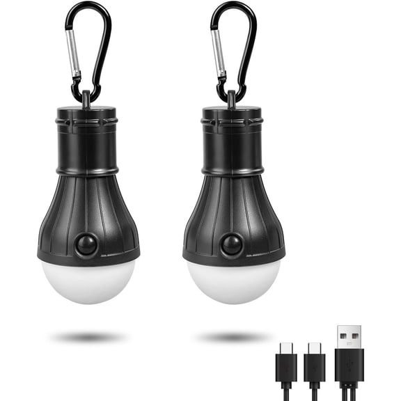 Led Camping Lantern USB Rechargeable,Outdoor Tent Lights for Camping , with Clip Hook Camping Flashlight (2 Packs Black)